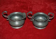 Antique Pewter CREAM and SUGAR Set Crown Rose Zodiac Marks Made in France 1890's picture