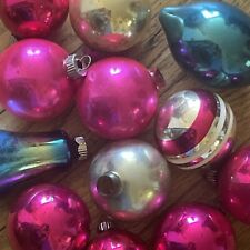 Shiny Brite 12 Christmas Tree Glass Ornaments Mixed Lot Vtg Round Bell Teardrop picture