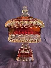 MCM Vintage Westmoreland Glass Red Flash Covered Compote Wedding Bowl Candy Dish picture