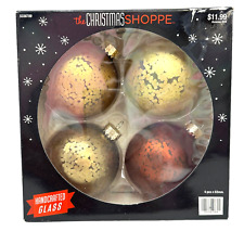 The Christmas Shoppe Handcrafted Glass Christmas Ornaments Gold & Rust Box of 4 picture