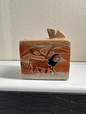 Rare Vintage Carved Soapstone Trinket Box Frog Snake Lion picture