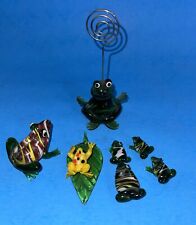 Green Glass Yoga Frog Picture Holder And Class Of Mini Frog Students ~Namaste picture