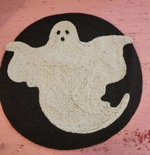 RARE round beaded Halloween Ghost mat gothic black white decor ORNATE 15