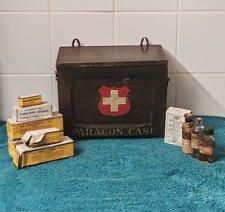 Vintage 1920s Paragon Case First Aid Wall Hanging Wooden Box Factory Department picture