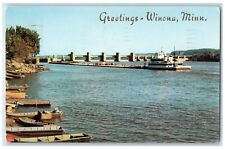 c1960's Greetings Government Dam Mississippi River Winona Minnesota MN Postcard picture