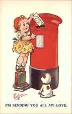 Gilson Little Girl Sending Postcard Antique Mailbox Vintage Postcard picture