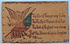 United States Eagle & Flag Patriotic Poem 1907 Leather Postcard PM Olean NY A362 picture