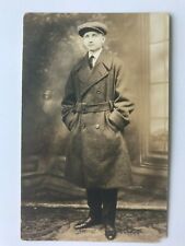 Postcard RPPC Well Dressed Gentleman Wool Coat Tweed Flat Cap c1920's AZO picture