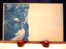 Antique c1906 RPPC Man Holding Baby ~ Cyanotype Blue Tint ~ UDB picture