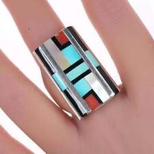 sz11 Vintage Zuni silver channel inlay ring picture