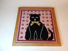 VTG Ceramic cat trivet/wall hanging. Wooden frame. Trivet art kitchen decoration picture