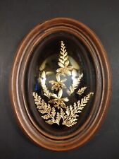Real Hawaiian Flowers Ferns with 24K Gold Plating Domed Frame Orchid Saburo Vtg picture