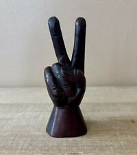 Vintage Carved Wooden Peace Sign Hand Figurine 4.75” Tall picture
