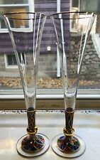 1980's Harlequin Hollow Stem Champagne Flute 22K Gold Hand Painted Barware-2 picture