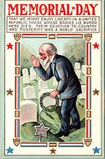 Memorial Day Postcard Old Man Saluting Gravestone G.A.R. Military Patriotic picture
