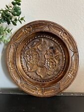 Vintage Hand Carved Wood Plate Bowl Large  Boho Flowers Primitive Wall Art picture