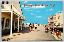 Greetings from Avalon NJ New Jersey Boardwalk Scene Vintage 1960s Postcard picture
