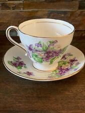 Vintage Salsbury Bone China Made In England Purple Flower Tea Cup and Saucer picture