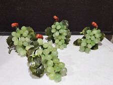 SET OF 4- Vintage Green Jade Grape Carved Leaves Cluster Floral Fruit Decor picture