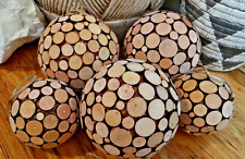 Assorted Wooden Orb Christmas Tree Ornaments Set Of 5 picture
