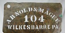 Antique 19thc Brass Stencil Arnold & Magee 104 Wilkesbarre PA Advertising Sign picture