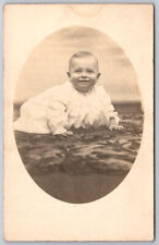 Crawling Infant Young Baby White Gown Real Photo RPPC Postcard picture
