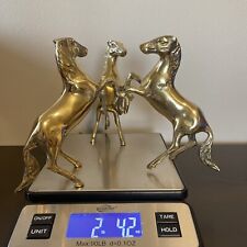 Vintage Three Solid Brass Rearing Horses Fused Heavy picture