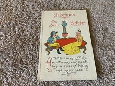 Vintage 1917 Greetings Embossed Postcard Birthday Man and Woman Colonial Design picture