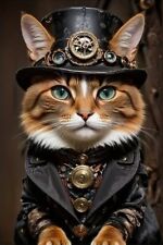 Steampunk Cat Top Hat Neat Cool Gothic Surrealistic Postcard 4