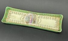 Vtg Vanity Dresser Trinket Jewelry Dish Rectangular Green/Gold Victoria Austria picture