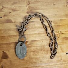 ANTIQUE VINTAGE BRASS NUMBER #100 COW / CATTLE TAG & ORIGINAL CHAIN picture