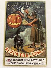 A Halloween Spell Postcard, Witch/Jack-O-Lantern/Cat, A Lucky Halloween.Unposted picture