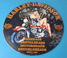 Vintage Harley Davidson Motorcycles Sign - Pan Knuckle Heads Gas Porcelain Sign picture