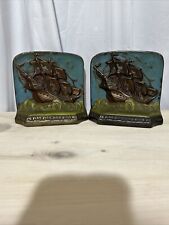 Pair Of Tarrant Bookends Ship In Sea Bronze Signed 5.5”T picture