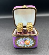 Limoges France Porcelain Purple Floral 4 Perfume Bottle Trinket Box PeintMain 3D picture