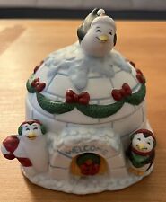 Penguin Christmas Decorated Igloo Trinket Box WELCOME 1995 FIGI'S Candy Dish vtg picture