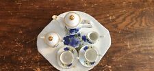 Miniature Tea Full Set 10 Pieces White Porcelain Blue Roses Gold Trim With Plate picture