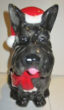   Black Scottie Dog with Santa Hat Ceramic Cookie Jar picture