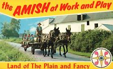 Postcard PA The Amish at Work and Play Farmer Wagon Chrome Vintage PC J3569 picture