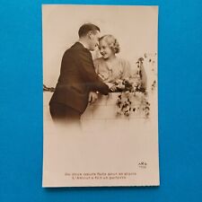 Vintage Postcard Sweet Couple Lovers Romance Flowers French picture