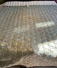 Vintage MCM Blue And Gold Quilted Brocade Bedspread Retro Boho Queen picture