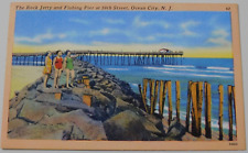 THE ROCK JETTY & FISHING PIER AT 59TH STREET, OCEAN CITY, N.J. POST CARD * 1956 picture