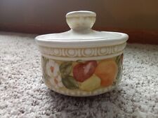 Vintage Vernonware by Metlox Della Robbia covered sugar bowl fruit pattern picture