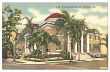 Orlando Florida c1940's First Baptist Church, palm tree, religion picture