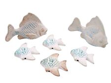 Vintage Set 6 Fish Sculptures Cast Plaster Ceramic Pottery Hand Painted Nautical picture