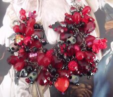 New OOAK Black Crosses Red Hearts Flowers Religious Two Hearts Charm Bracelet picture
