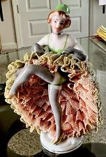 Vintage Dresden Lace Cancan French Lady Porcelain Figurine; Pre-Owned picture