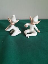2 Vintage Holt Howard 1958 Elf Pixie Iridescent White Candle Hugger Climbers picture