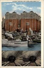 Hudson Terminal & Tubes New York City NY boats ~ c1920s vintage postcard picture
