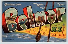 Greetings From Belmar New Jersey Linen Large Letter Postcard Beach Ocean Unused picture